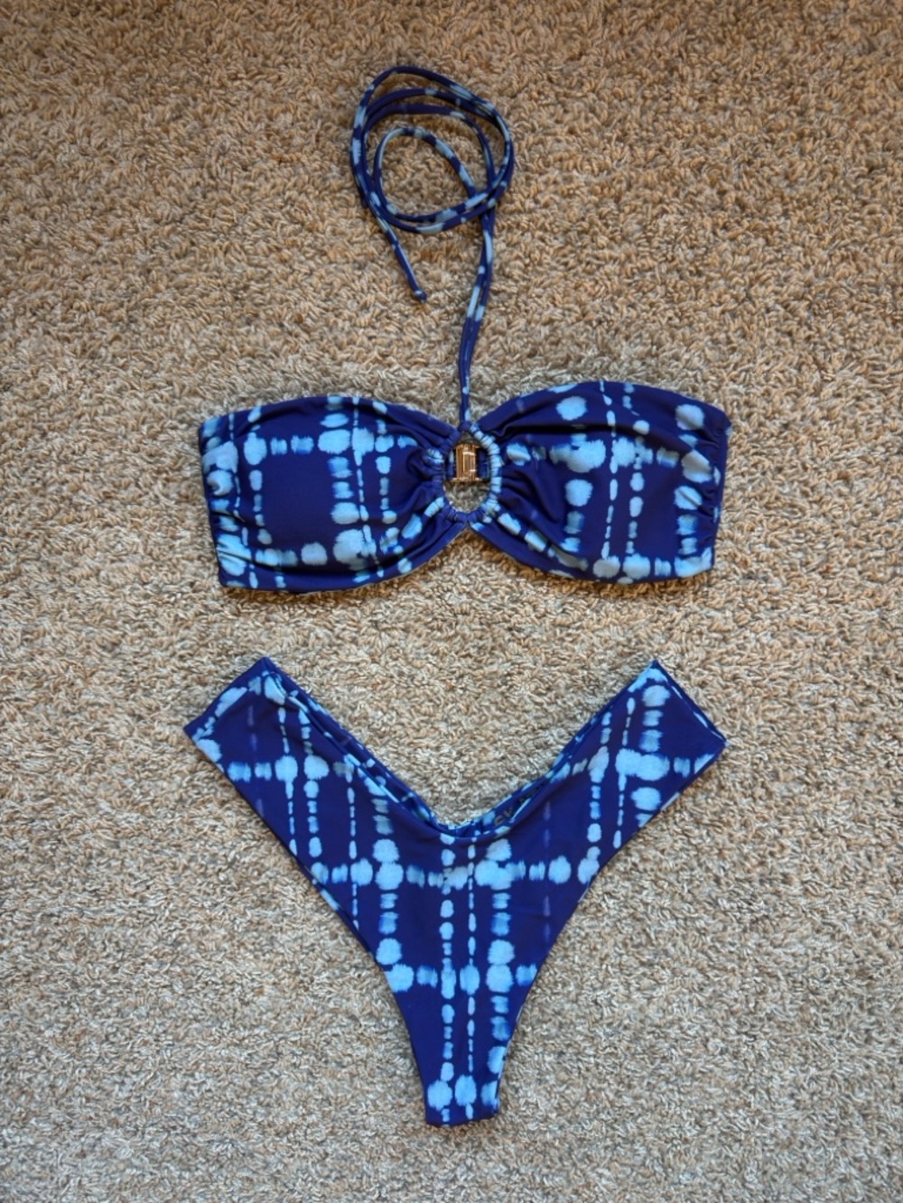 Skatie Blue Tie-Dye Bandeau Bikini Set size medium